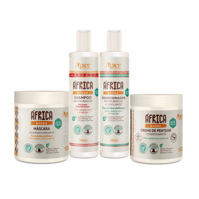 Kit África Baobá - Shampoo, Condicionador, Máscara e Creme de Pentear (4 ITENS)